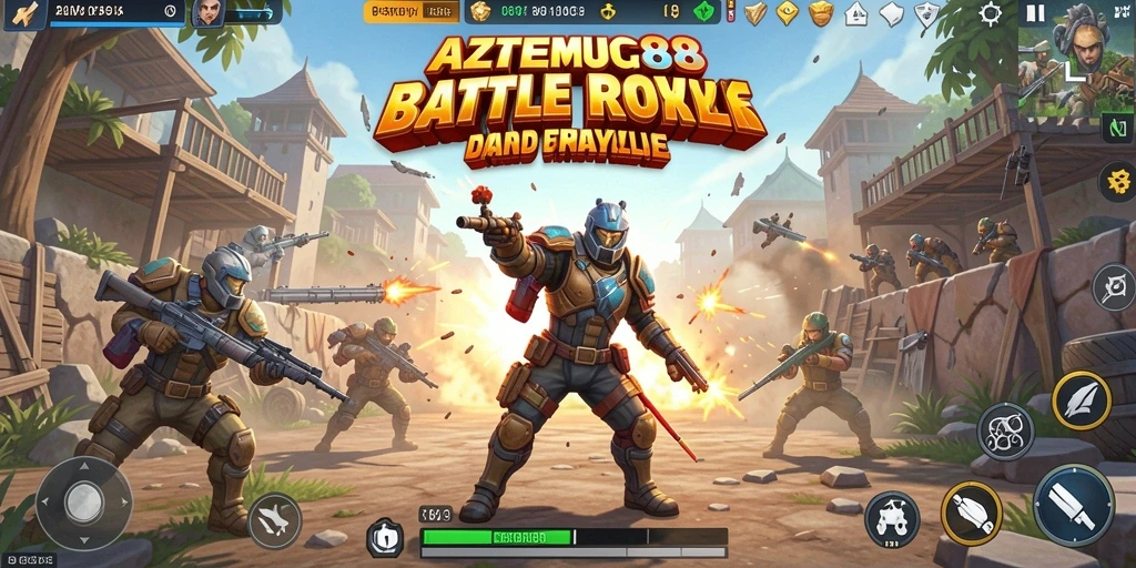 Screenshot AZTEC88 menampilkan aksi seru dalam pertempuran Battle Royale.