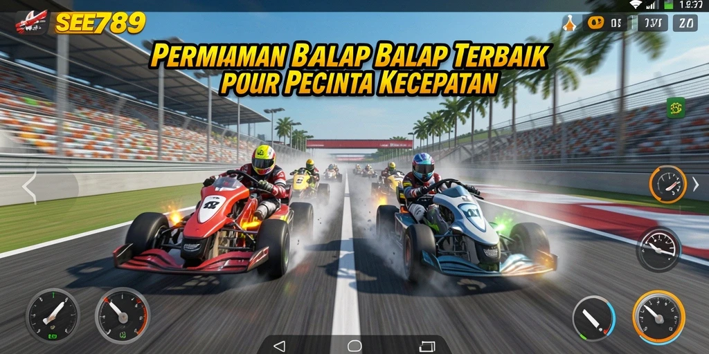 Gameplay menegangkan balapan mobil di trek yang menantang.