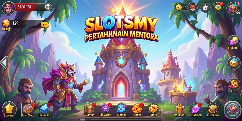 Screenshot gameplay SLOTSMY menampilkan aksi menara yang menegangkan.