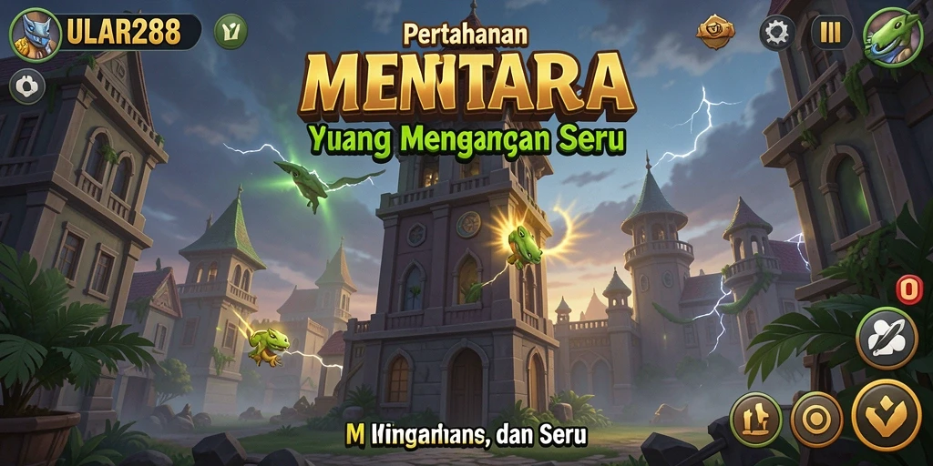 Screenshot utama ULAR288 menampilkan aksi menara pertahanan yang mendebarkan.