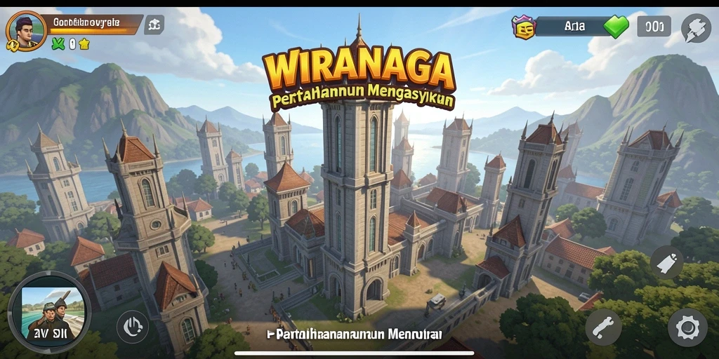 Tampilan gameplay menara pertahanan yang menegangkan di WIRANAGA.